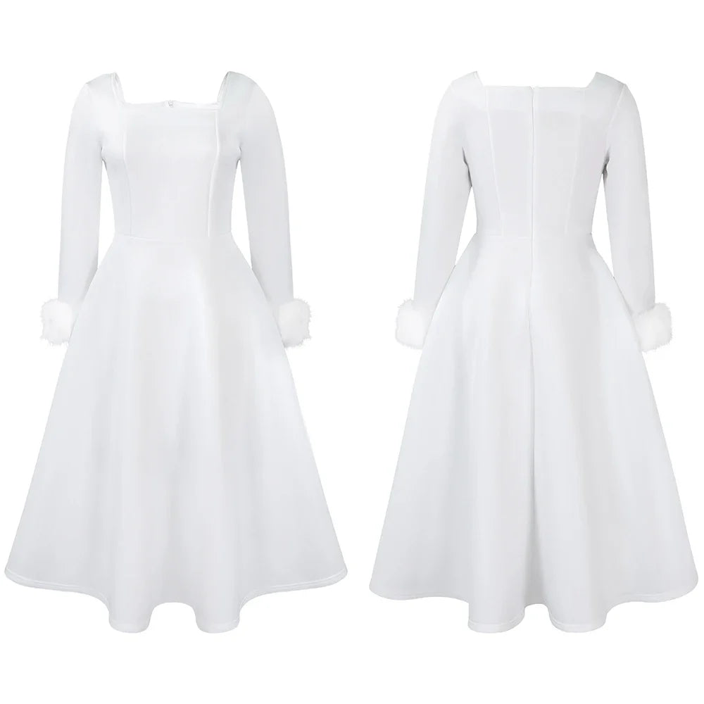 Square Neck Party Dress Women Pleated A Line Mid Calf