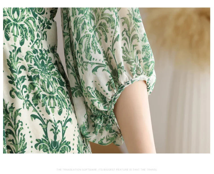 Floral Chiffon Dress For Women V Neck A Line Dress