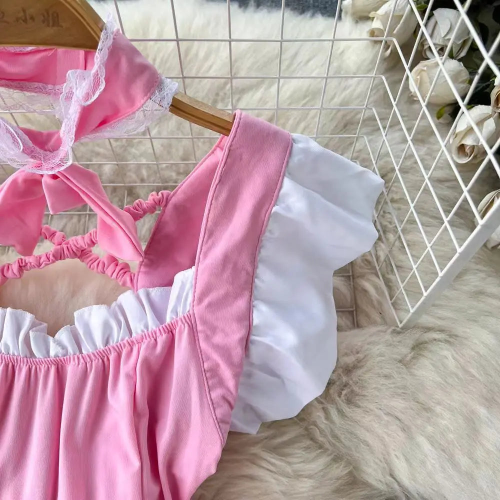 Lolita Maid Dress Short Summer Patchwork Lace Costume