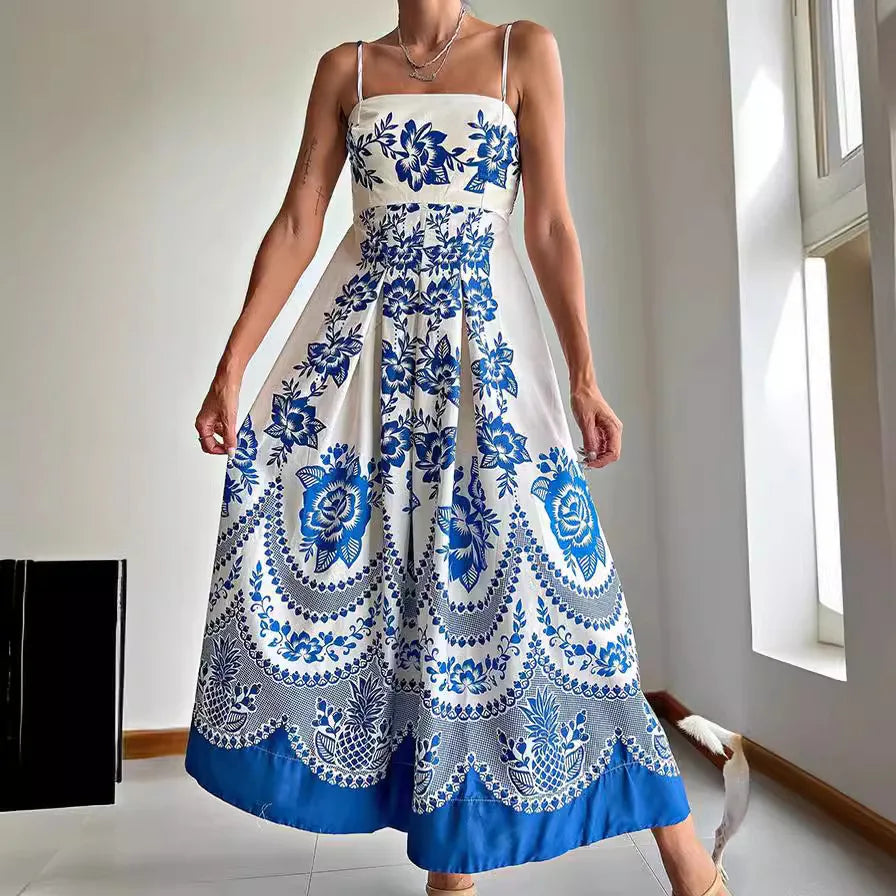 Elegant Women's Printed Maxi Dress for Summer Vacation