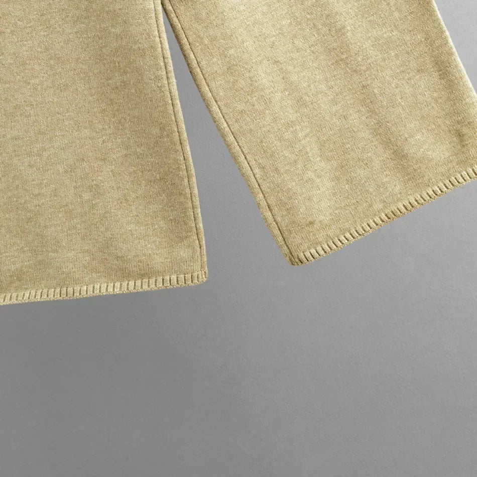 Casual Knitted Two Piece Set for Women Featuring Loose Sweater and Wide Leg Pants