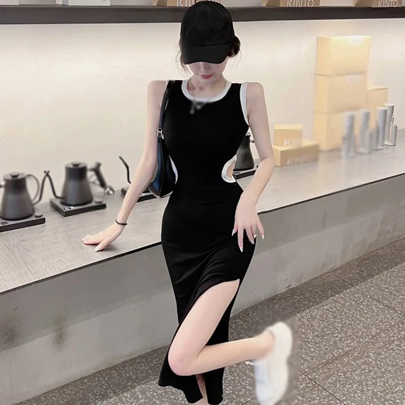 Sexy Sleeveless Bodycon Dress With Side Split O Neck