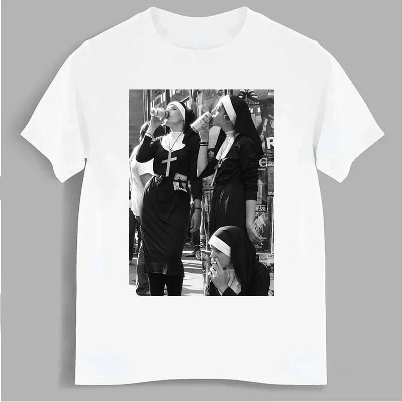 Nun Smokes Print TShirt for Women and Men Casual Streetwear Bowling Hipster Tee Summer Clothing
