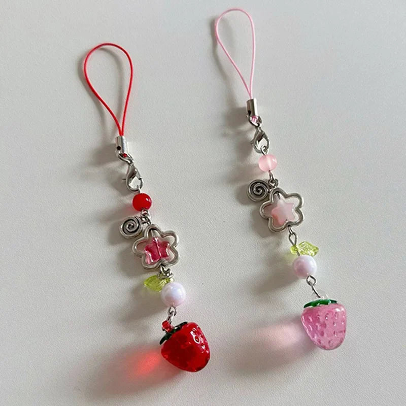 Lightweight Cute Strawberry Keychain Lanyard Cellphone Charm for Girls Aesthetic Jewelry