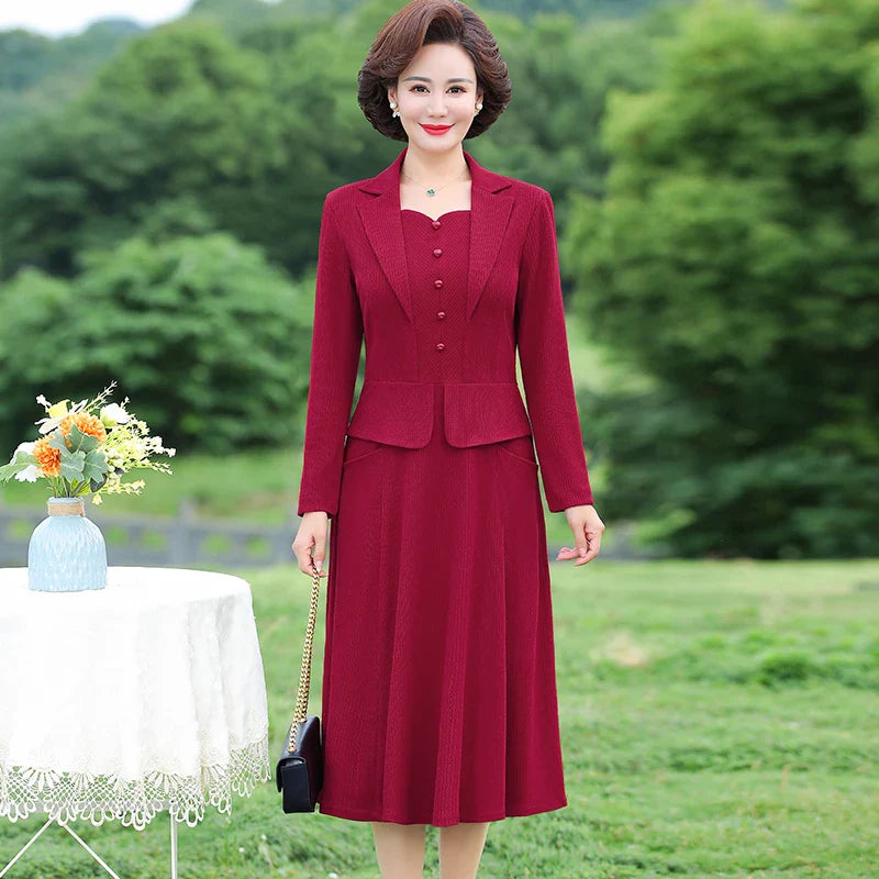 Autumn Women Aline Knee Length Office Dress With Collar