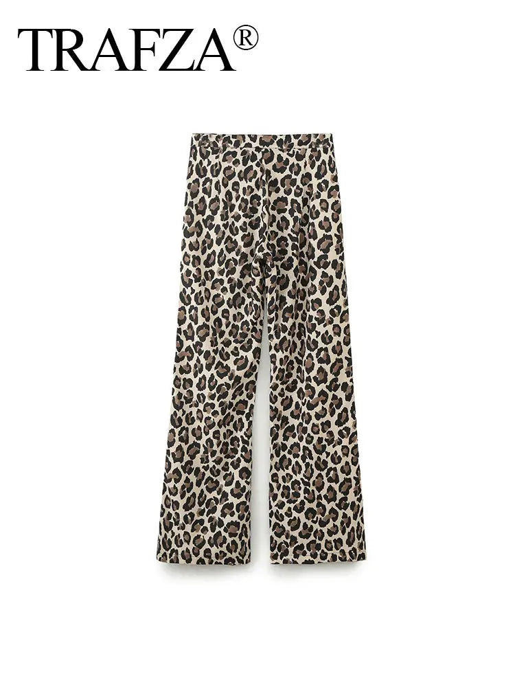 Leopard Print Wide Leg Pants for Women High Waist Slim Straight Long Trousers Fashionable Streetwear Bottoms