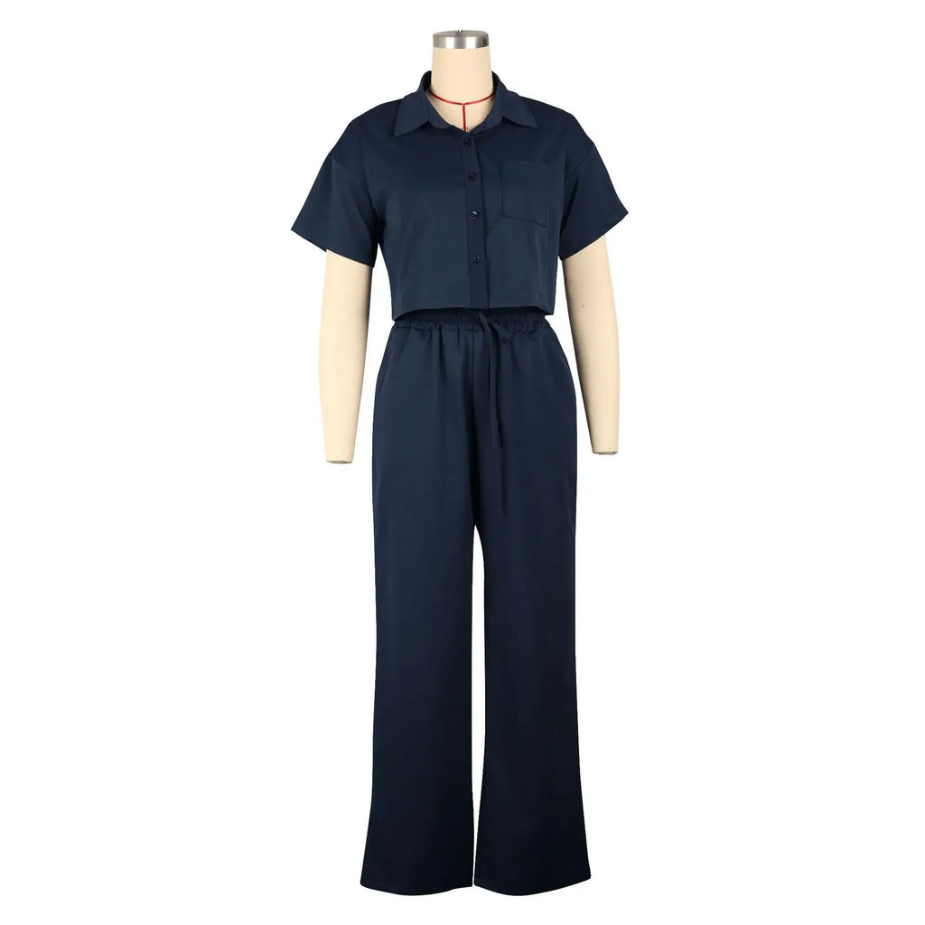 Linen Shirt and Wide Leg Pants Two Piece Set for Women, Casual Street Fashion Outfit