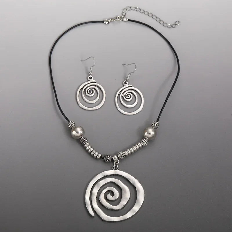 Boho Style Jewelry Set with Spiral Design Earrings and Necklace for Party Accessories