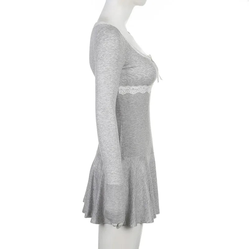 Black Long Sleeve Lace Bodycon Mini Dress For Party