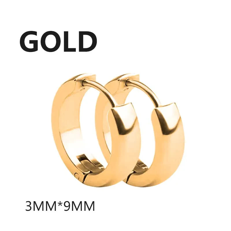 Unisex Black and Gold Stainless Steel Earrings for Punk Gothic Style Piercing Jewelry