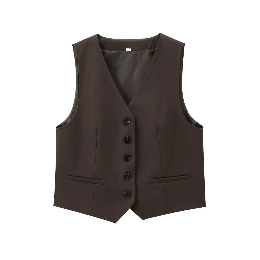 Women Slim-Fit Suit Vest and Trousers Set Vintage V-Neck Sleeveless Chic Summer Outfit