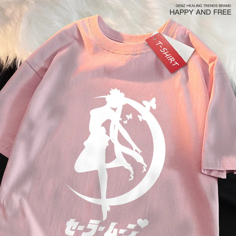 Sailor Moon Themed Couple T Shirts for Women and Men Soft Cotton Short Sleeve Tees for Casual Wear