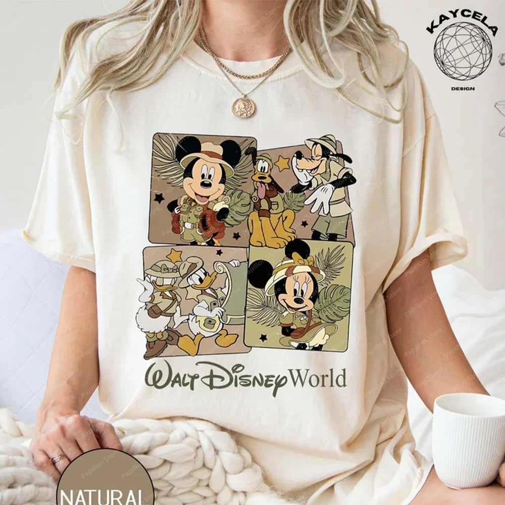 Disney Animal Kingdom Safari T Shirt Featuring Mickey Mouse Friends Cotton Vintage Tee for Girls and Women