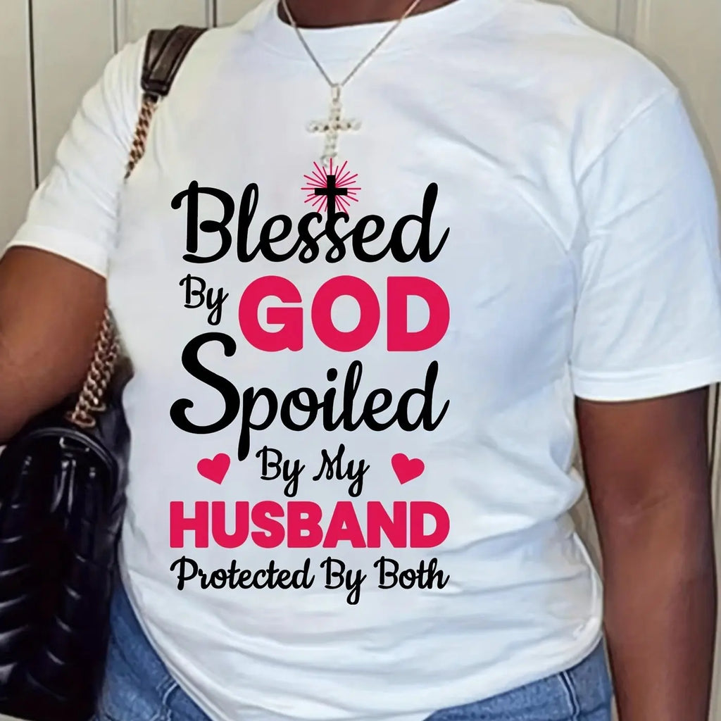 Women's Casual Summer T-Shirt with Letter Print and Comfortable Round Neck