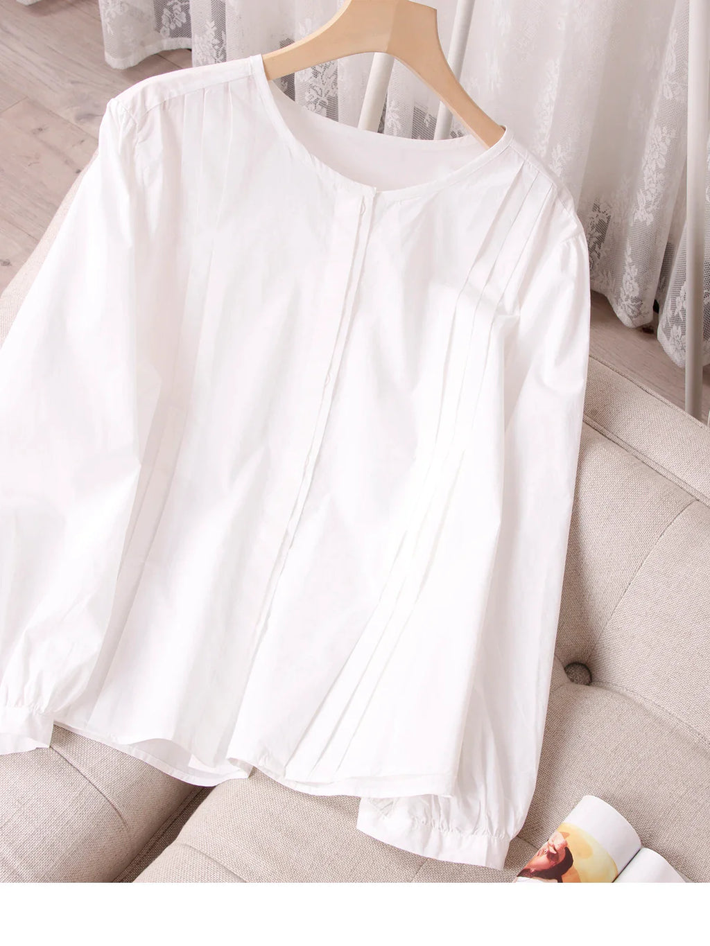 Women's Round Neck Pure Cotton White Shirt Breathable Comfortable Travel and Daily Wear Essential