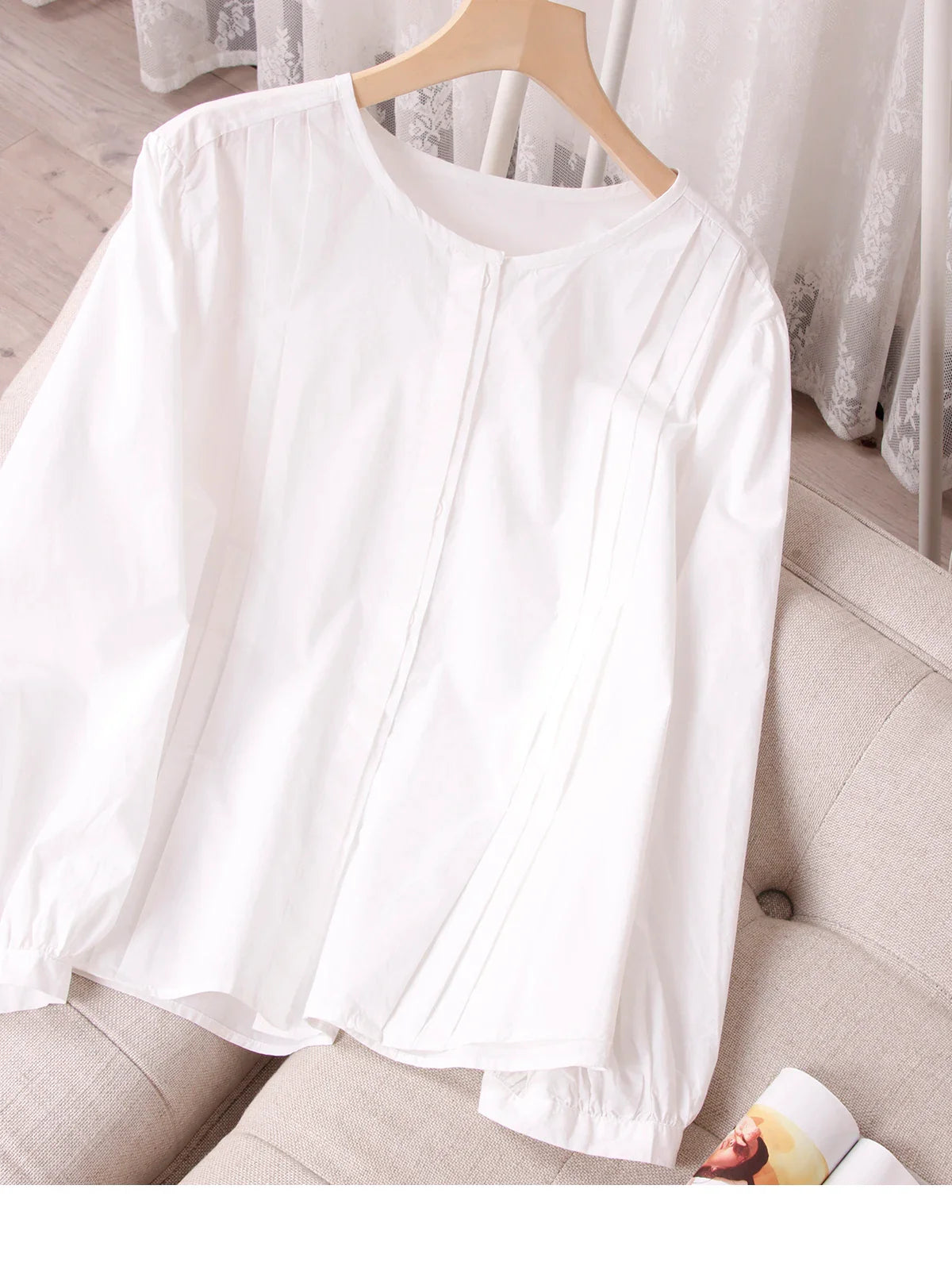 Women's Round Neck Pure Cotton White Shirt Breathable Comfortable Travel and Daily Wear Essential