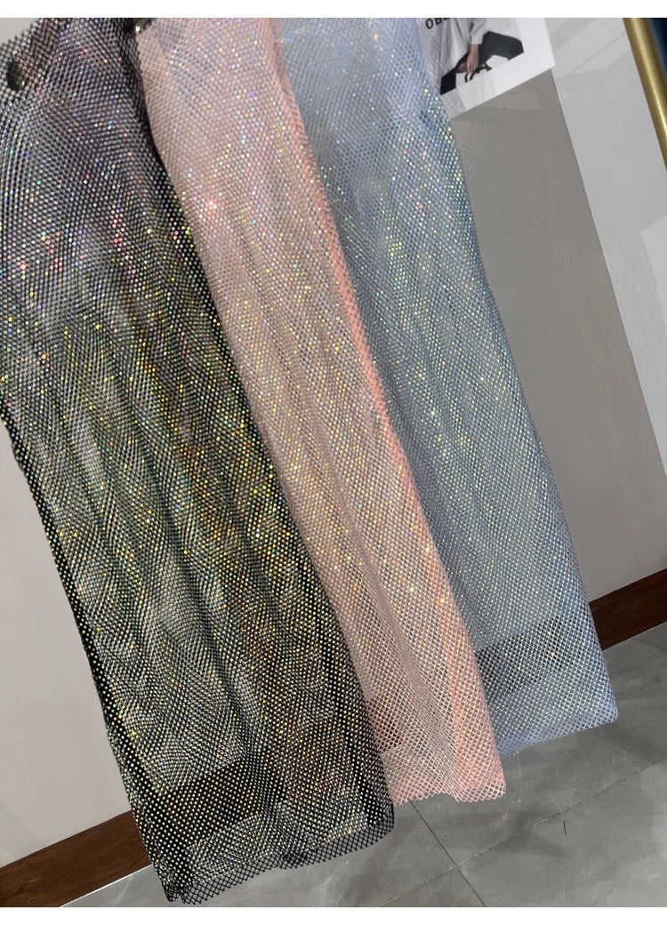 Rhinestone Mesh Midi Dress for Sexy Party and Clubwear