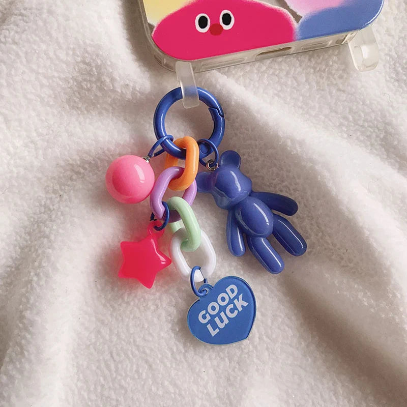 Colorful Bear Keychain Cute Anime Bag Decoration Pendant for Women and Girls