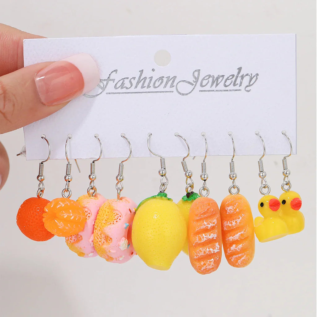 Cute Cartoon Food Fruit Drink Earrings Set for Women Fun Resin Jewelry Gift