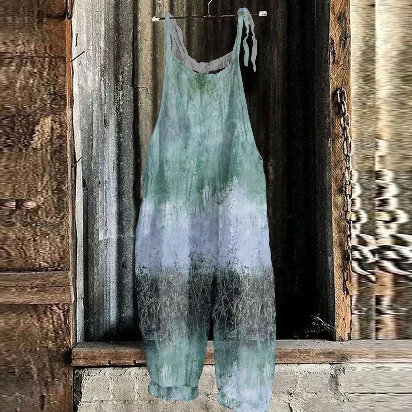 Women's Floral Print Cotton Linen Jumpsuit Loose Vintage Casual Shoulder Strap Romper