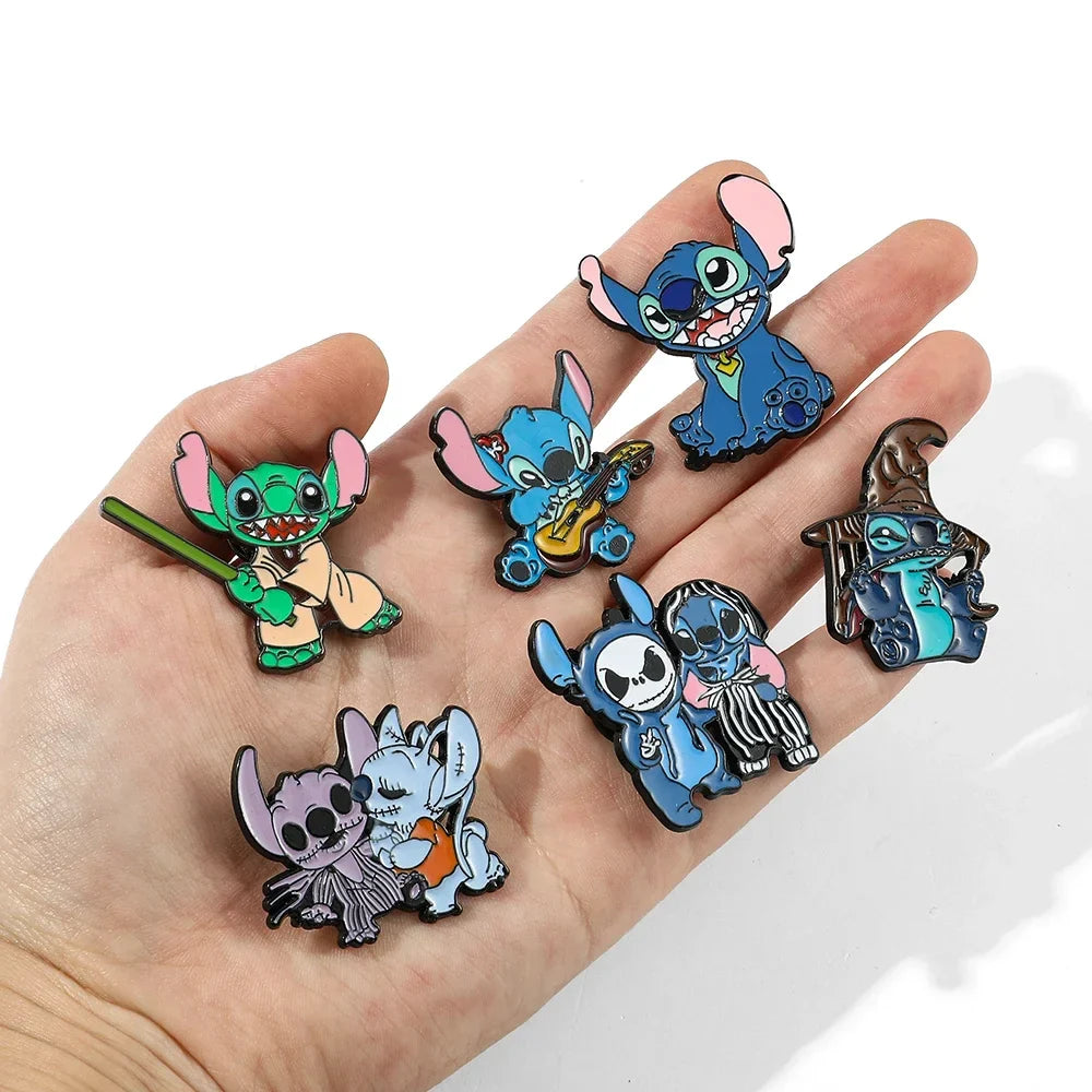 Lilo and Stitch 5 Piece Cartoon Brooch Set Cute Animal Enamel Pins for Backpack and Fashion Accessories