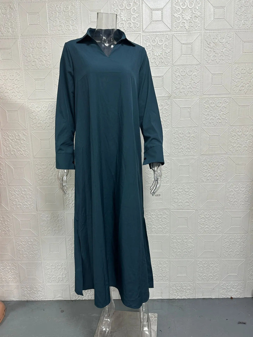 Casual Loose Fit V-Neck Long Sleeve Solid Color Dress