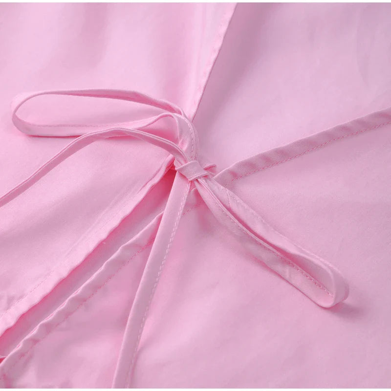 Elegant Solid Lace-Up V-Neck Blouse for Women with Lantern Sleeves and Hollow Out Detail Loose Fit Chic Female Shirt