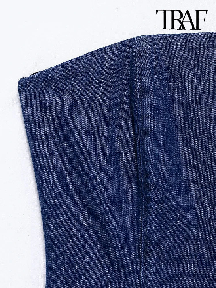 Denim Sheath Party Dress With Drawstring Navy Back Zipper