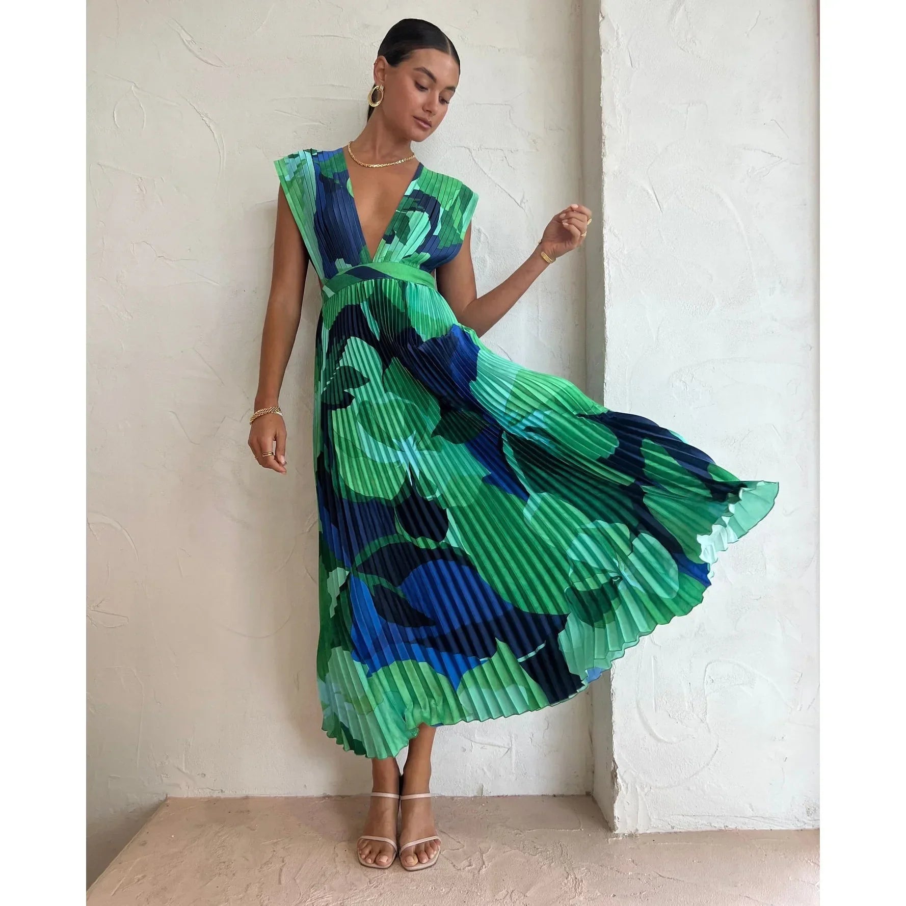 Pleated Sleeveless Casual Dress For Women Summer Vacation