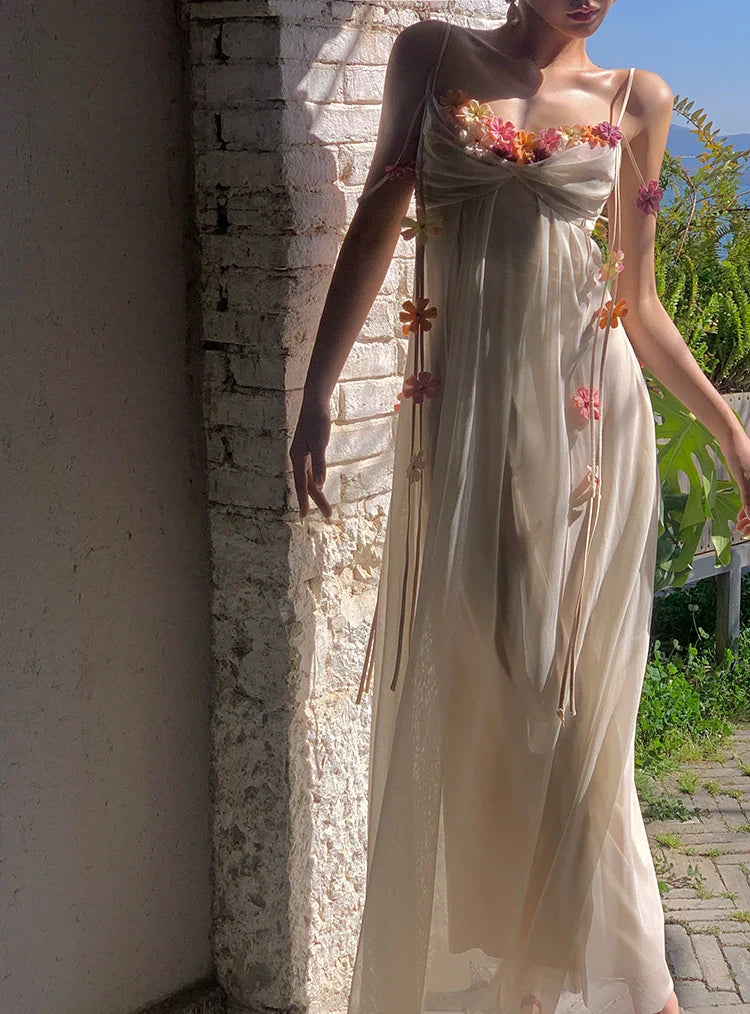 Boho Flower Maxi Dress Spaghetti Strap Beach Party