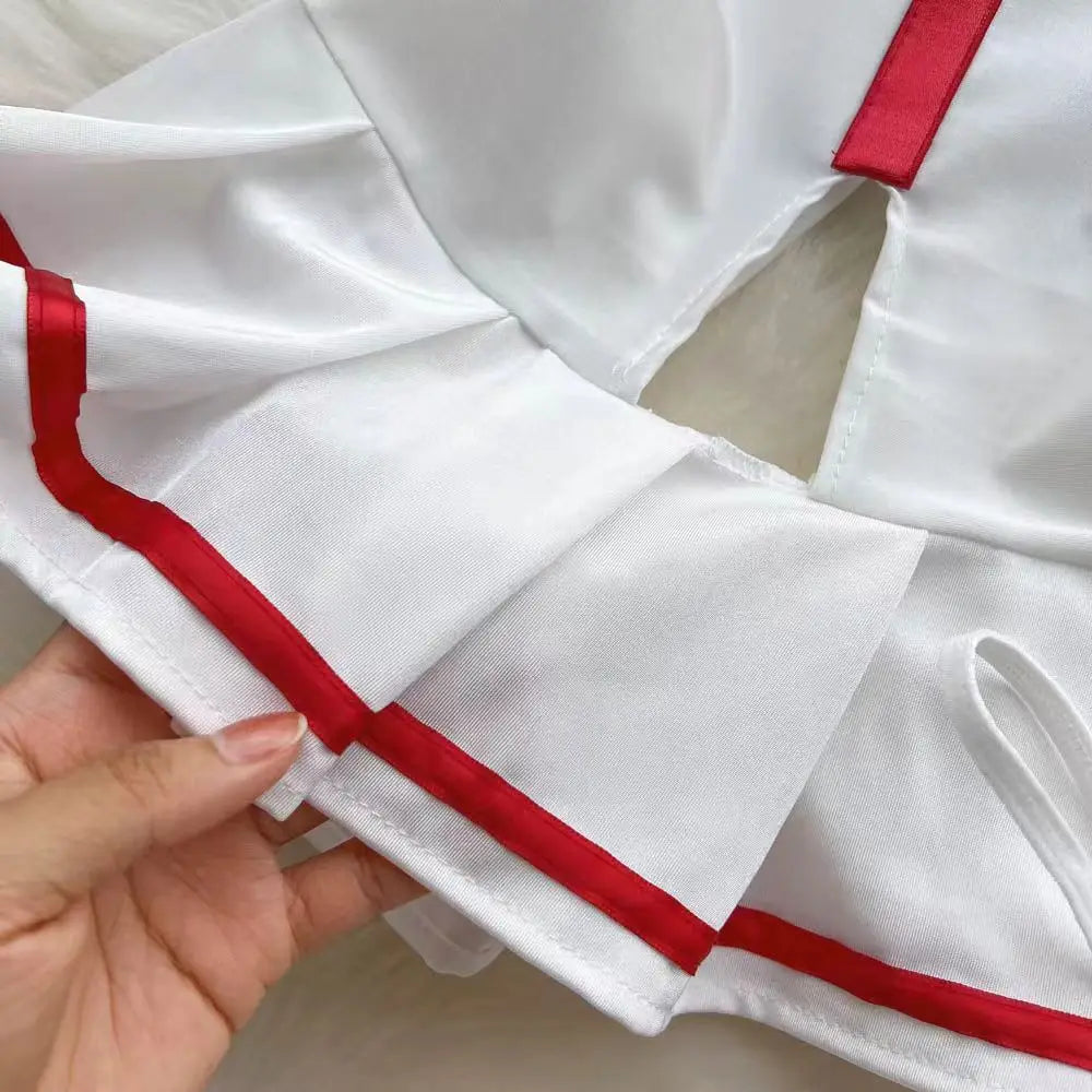 Sexy Nurse Costume Role Play Dress Pleated Sleeveless