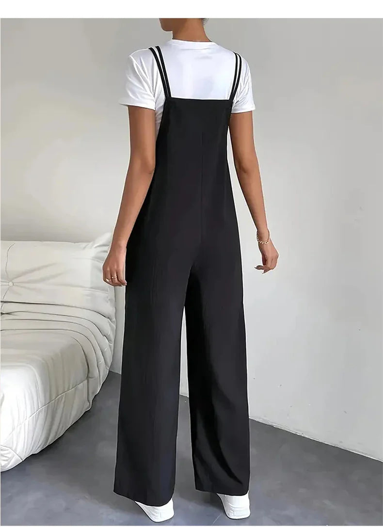 Stylish Casual Camisole Jumpsuit with Pocket Detail Wide Leg Straight Cut Women's Jumpsuit Set