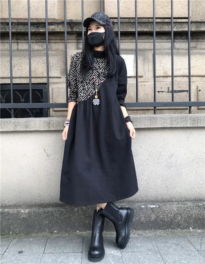 Loose Printed Turtleneck Dress For Women Elegant Casual