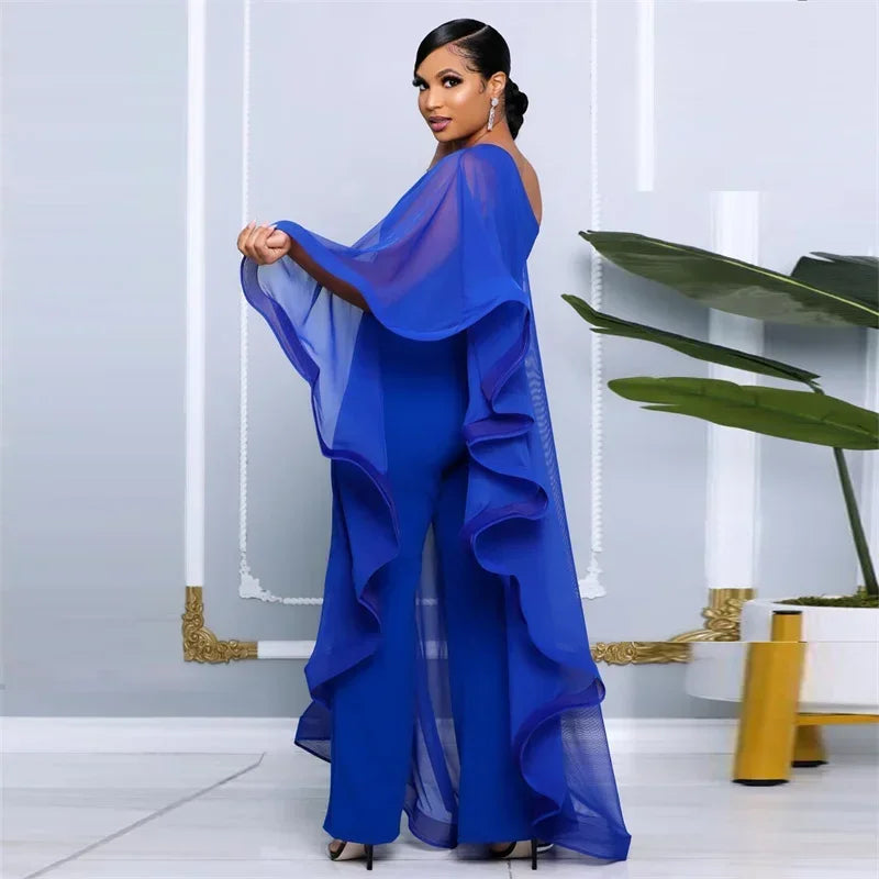 Elegant Chiffon One Shoulder Wide Leg Jumpsuit for Women Evening Party Birthday Romper Overalls Stylish One Piece Combinaison Femme