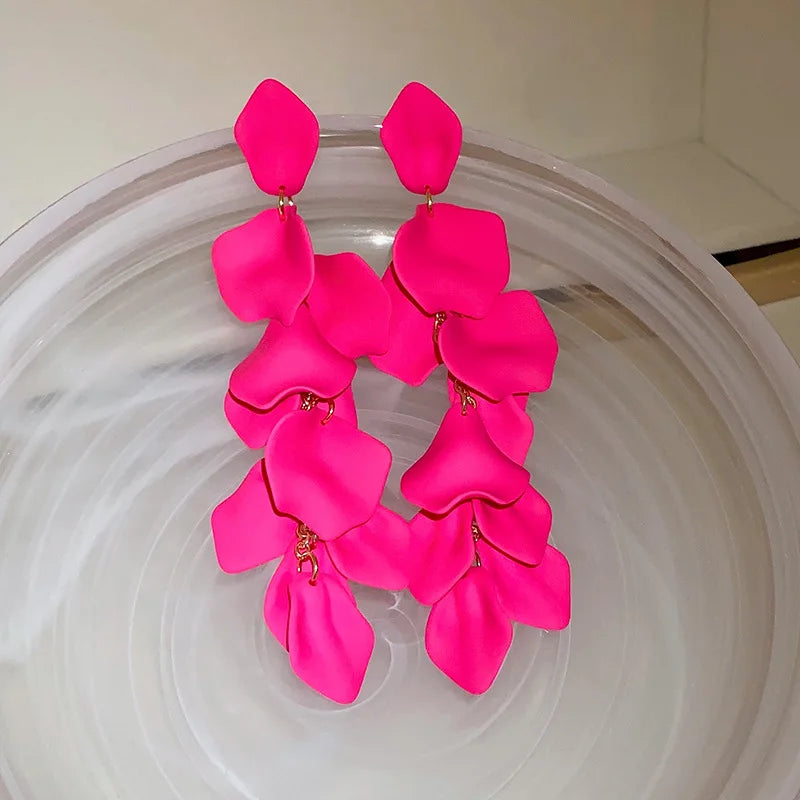 Stylish Multicolored Flower Earrings for Women Delicate Petal Tassel Stud Earrings Perfect for Everyday and Party Accessories