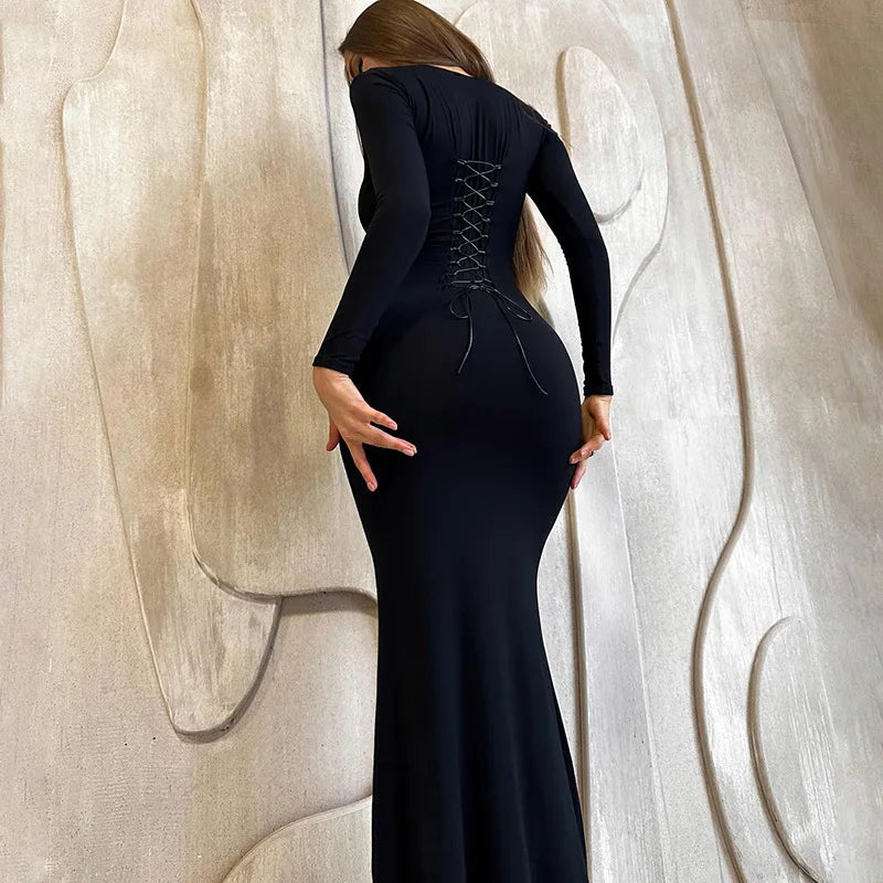 Autumn Elegant Bandage Bodycon Maxi Dress With Long Sleeve