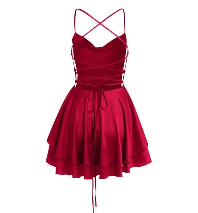 Satin Open Back Dress For Women Summer Sexy Fashion