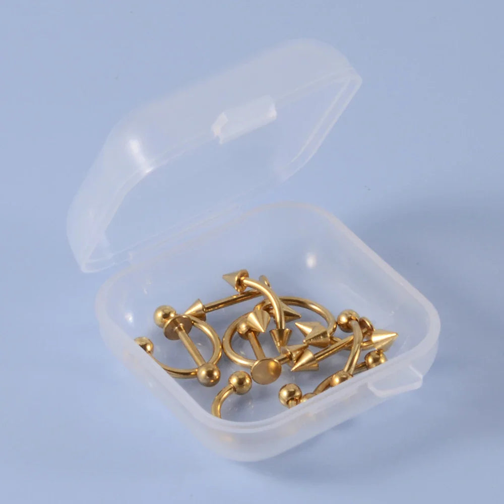 12 Piece Surgical Steel Piercing Jewelry Set with Gold Plated Black Rainbow Ear Nose and Eyebrow Labret 8mm