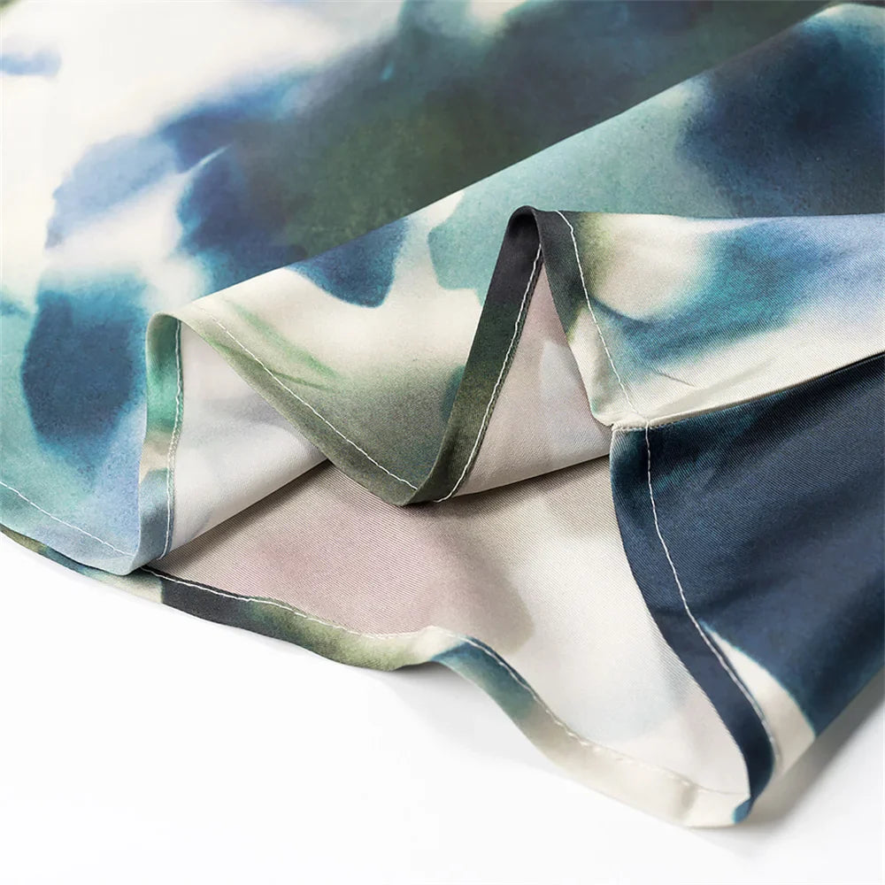 Silk Texture Printed Midi Dress Sleeveless Slim Fit