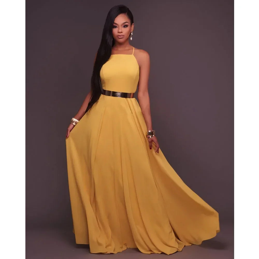 Boho Maxi Dress Women Sleeveless O Neck Backless Sundress