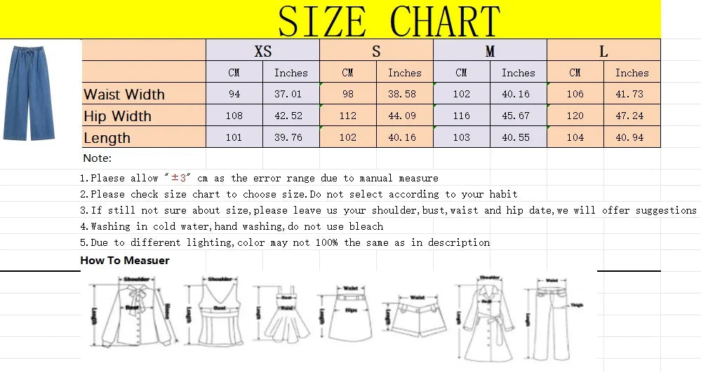 Solid Color V-Neck Loose Denim Pullover Top and High Waist Trousers Set for Women