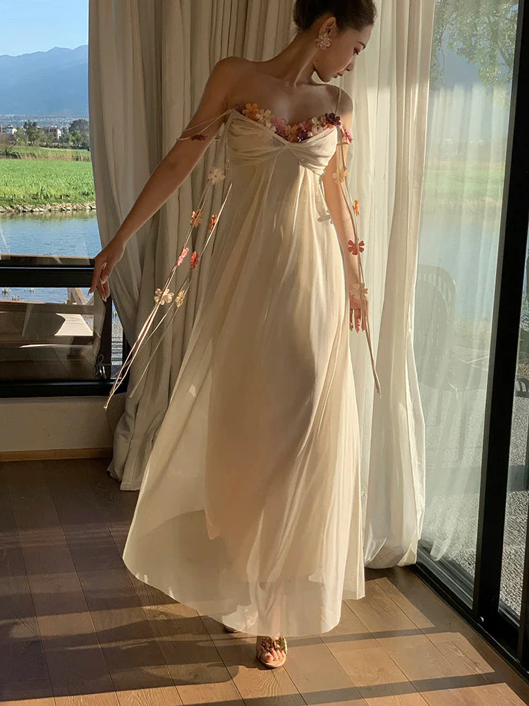Boho Flower Maxi Dress Spaghetti Strap Beach Party