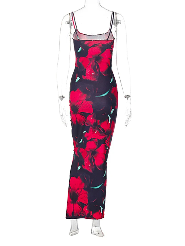 Flower Print Sleeveless Maxi Dress For Summer Women Chic