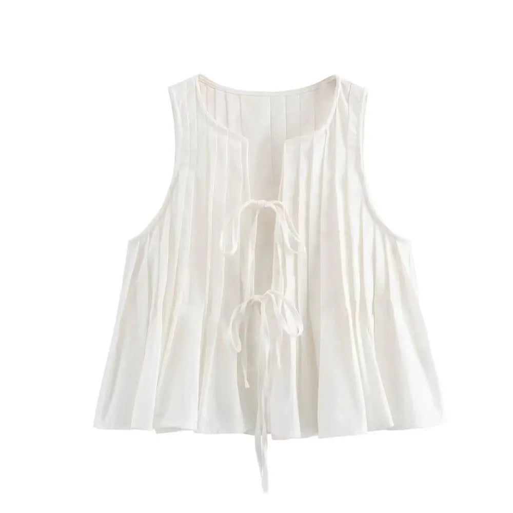 Women's 2-Piece Fashion Set Solid Pleated Vest Top and High Waist Midi Skirt Chic Coordinated Outfit for Elegant Style