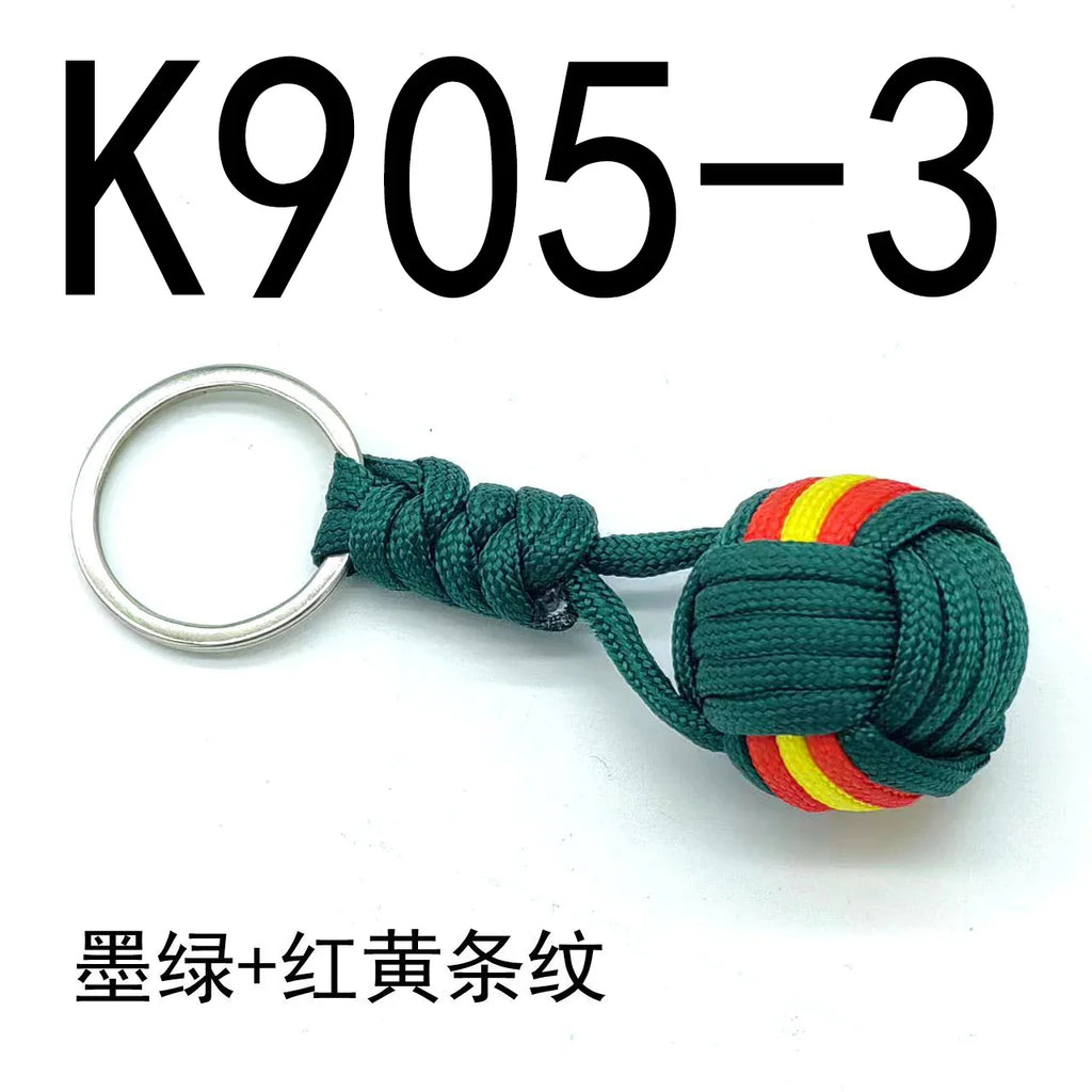 Military Parachute Woven Rope Keychain with Monkey Fist Design for Outdoor Survival and Accessories
