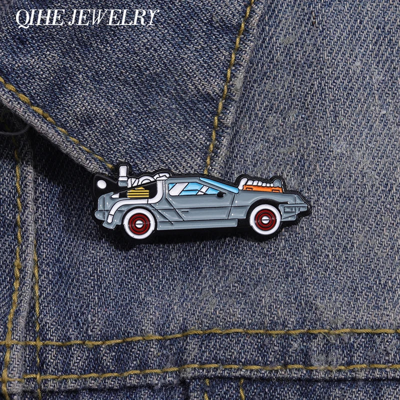 Retro Cartoon Sports Car Enamel Pin Science Fiction Inspired Brooch Jacket Lapel Badge Jewelry Gift