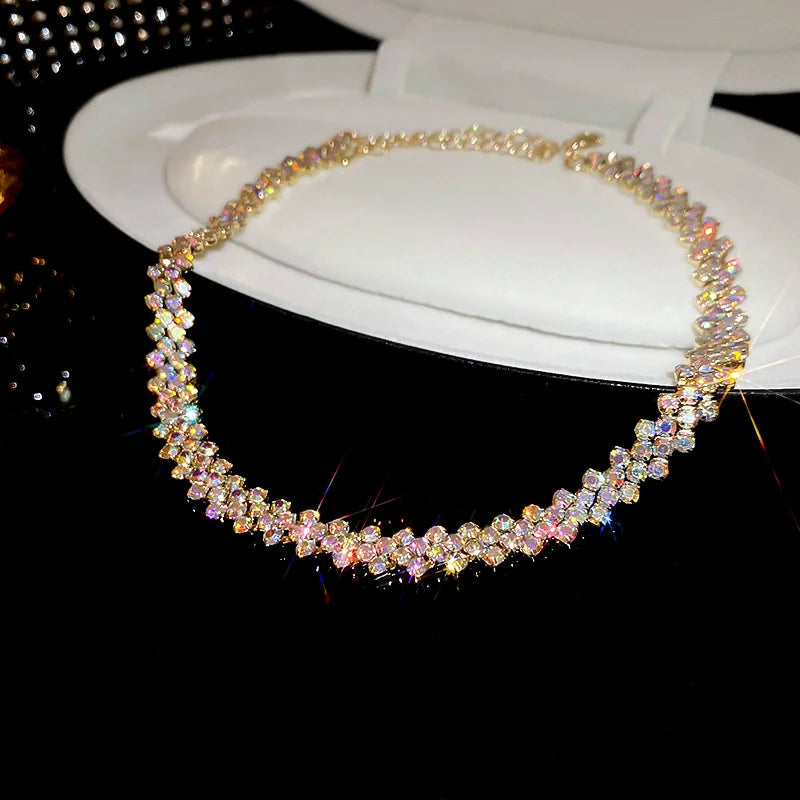 Luxury Rhinestone Choker Necklace for Women Geometric Crystal Wedding Jewelry and Party Gifts