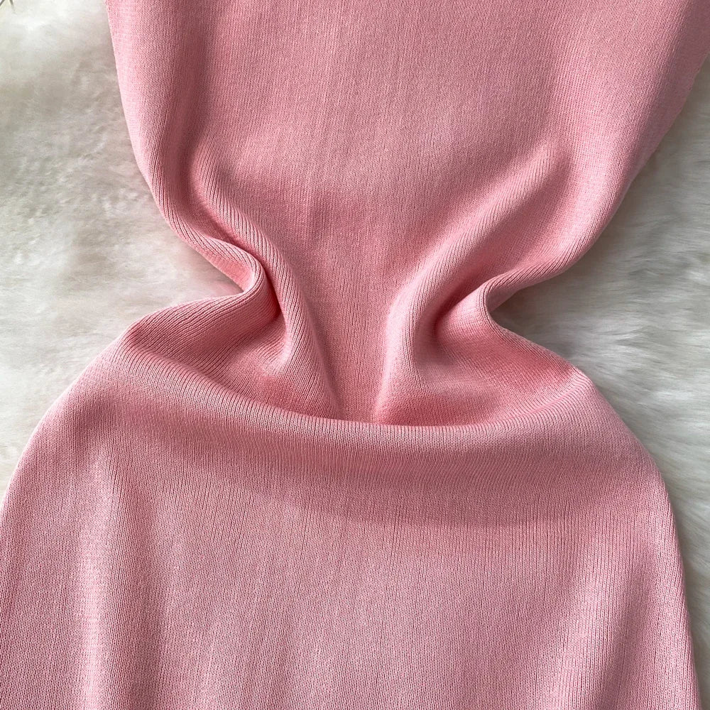 Pink Backless Summer Knit Bodycon Beach Dress for Women