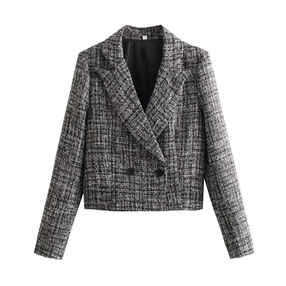 Casual Checkered Two-Piece Women's Suit Set with Short Coat and Half Skirt for Stylish Versatile Wear