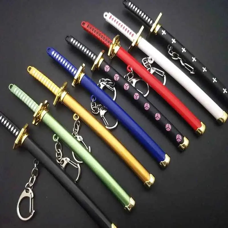 Mini Roronoa Zoro Samurai Sword Keychain Anime Katana Scabbard Ring for Men and Women Cosplay Jewelry Gift